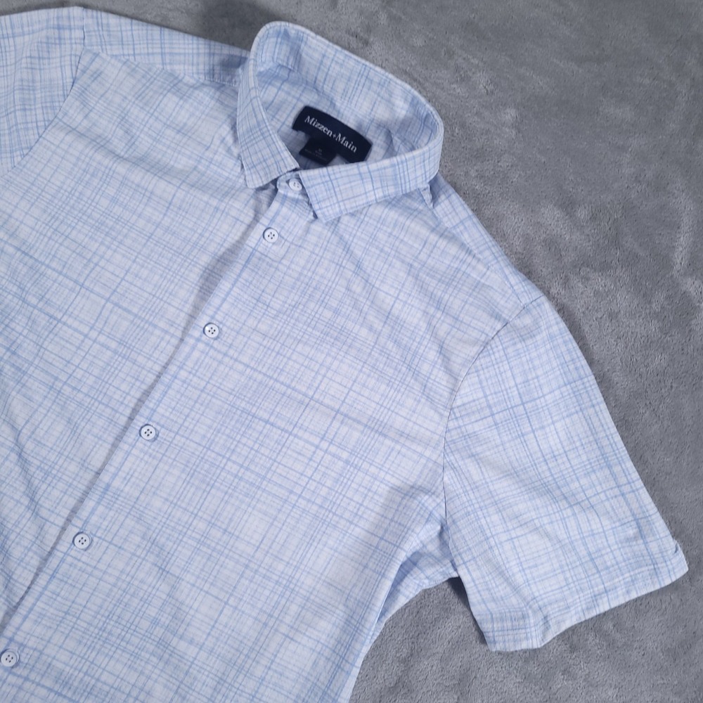 Mizzen+Main Shirt Mens Medium Blue Plaid Short Sleeve Button Down Classic Casual